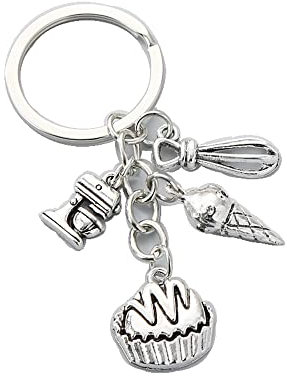 1Pc Dessert Keychain Egg Beater Whisk Blender Ice Cream Cake Key Ring Baking Key Chain