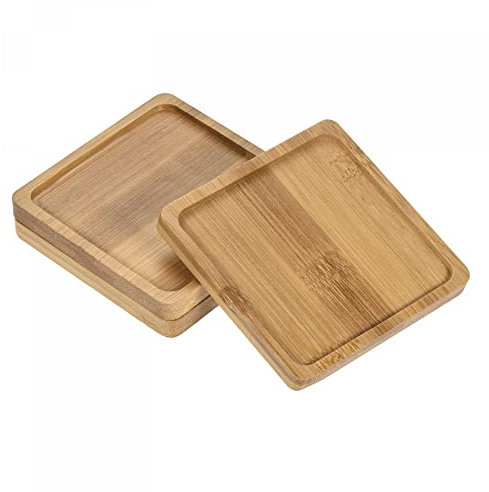 sourcing map Platillos para Maceta 3uds, Plato Planta de 9cm Longitud, Bandeja de Goteo de bambú Cuadrado de Flores para Interiores