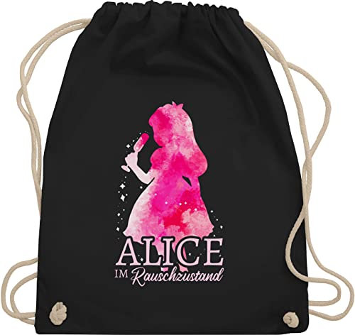 Turnbeutel Rucksack - Party & Alkohol Damen - Alice im Rauschzustand Wasserfarbenoptik rosa - Unisize - Schwarz - saufrucksack sauf beutel festival clothes alki juterucksäcke trinkgeschenke saufen