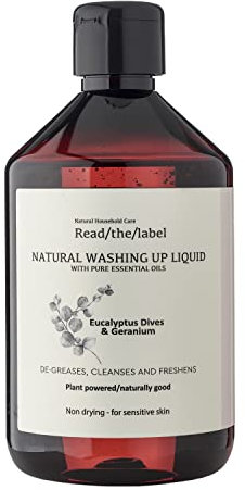 Read the Label London Eco Washing Up Liquid 500ml - Eucalyptus Dives & Geranium Scented Non Bio & Skin Sensitive Friendly Dish Wash Cleaner, Essential Oils, Plant Based Vegan & Paraben Free