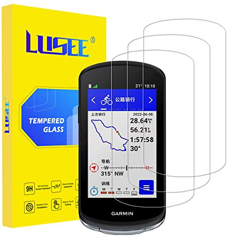 LUSEE Schutzfolie für Garmin Edge 1040/1040 Solar / 1030/1030 Plus Panzer Schutz Glas Folie, 3 Stück Displayschutzfolie Displayschutz Panzerglasfolie mit 9H Härte, Anti Kratzer, Blasenfrei, HD-Klar