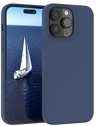 EAZY CASE Premium Silikon Handyhülle kompatibel mit iPhone 14 Pro Max, Slimcover mit Kameraschutz und Innenfutter, Silikonhülle, Schutzhülle, Bumper, Handy Case, Hülle, Softcase, Dunkelblau, Blau
