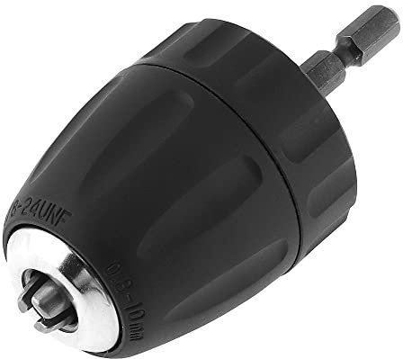 ChgImposs Keyless Drill Chuck Adapter, 3/8-24UNF0.8-10mm Self-Locking Drill Chuck Impact Hammer Conversion Drill Bit Holder with Round Handle Connecting Rod