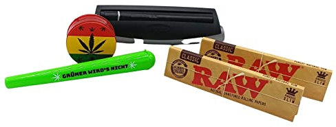 Futurola Drehmaschine King Size Rolling Machine Grinder RAW Papers raupir Geschenk Set Farbe wählbar, Farbe: Schwarz