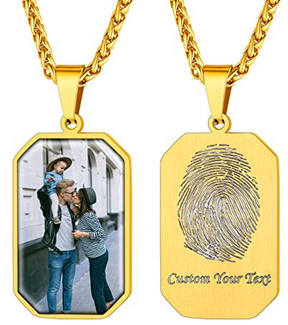 Supcare Herren Halskette Achteck Schmuck 316L Personalized Gravur Edelstahl Dog Tag Anhänger mit Fingerabdruck/Foto/Textgravur Memorial Erkennungsmarke Sommer Kette Geschenk Souvenir A-Achteck-Gold