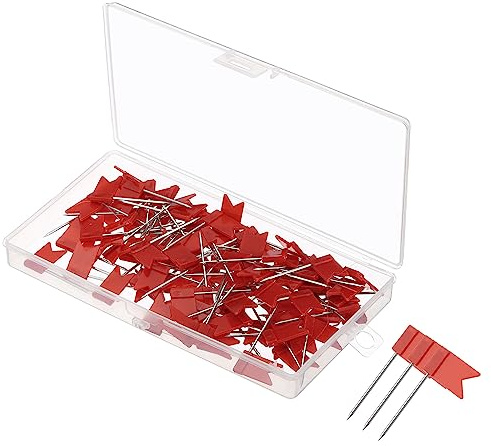 PATIKIL 100 Stück Stecknadeln mit Kopf Groß, 25mm Nähnadeln Pins mit Flach Schaltfläche Kopf für Nähen Schmuck Basteln Dekoration, Rot