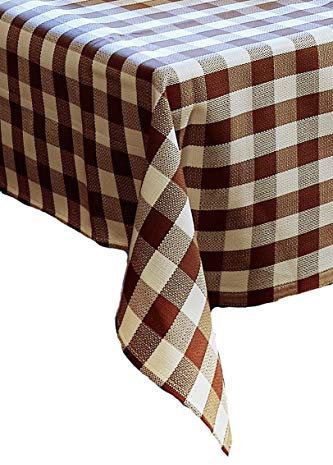 texpot Tischdecke 140 x 280 cm braun-weiß kariert Baumwolle 2 cm Karo