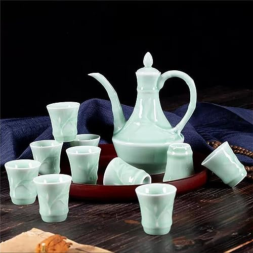 Céladon Service à vin Antique Chinois, Verre à vin Jaune, Verre à vin Blanc, céramique Domestique (D Gris Clair)
