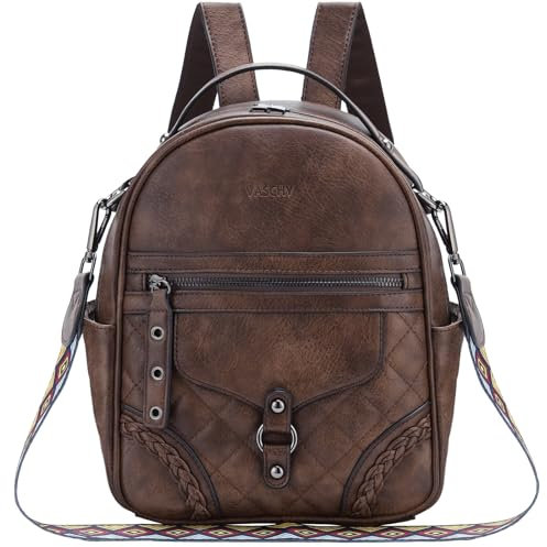 VASCHY Rucksack Damen, Mode Vintage Klein Rucksack Mädchen Mini Schultasche Elegant Casual Daypack for Reise Einkaufen Student Teenager Kaffee