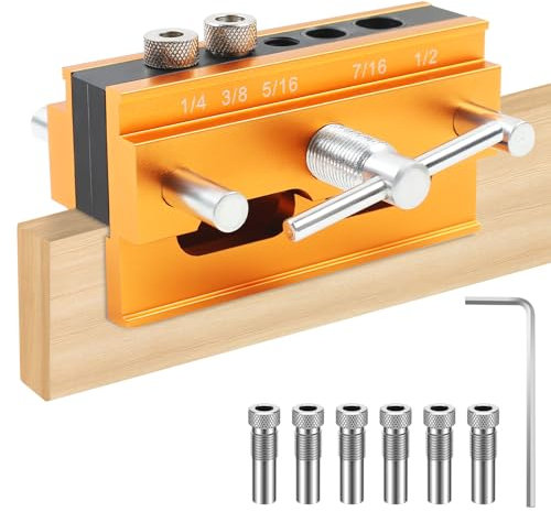MaxAwe Holzbearbeitung Bohrschablone, Doweling Jig Kit Taschenloch für Schreiner 6/8/10mm, Positionierungsclip Einstellbare Bohrführung Puncher Locator mit 6 Bohren Drilling Bushing