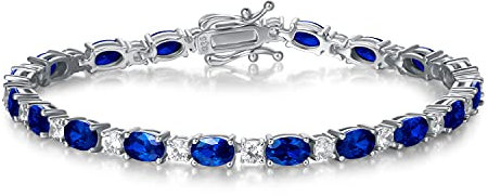 FANCIME Tennisarmband Damen 925 Sterling Silber Saphir Tennis Armband Geburtsstein Geschenk Schmuck für Damen Mädchen, Länge 19 cm