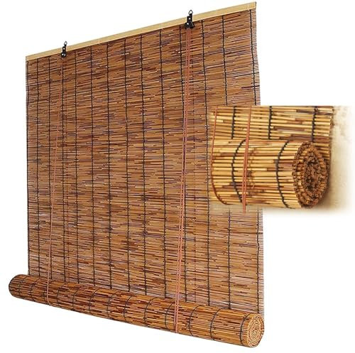 Roll Up Window Blinds Bamboo Blackout Shades for Outdoor Patio Ventilating Roman Roller Blind 50cm 80cm 90cm 110cm 150cm wide Bamboo Shades Partition Decoration (Color : Wide 50cm, Size : High 120cm
