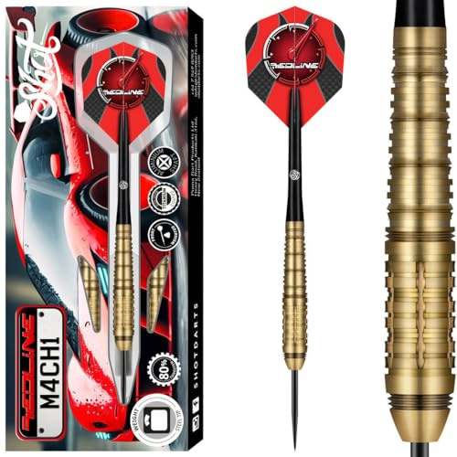 Shot! Redline Mach One Steeldarts 23g – 80% Tungsten Darts mit Gold-Titanbeschichtung für Präzisionswürfe