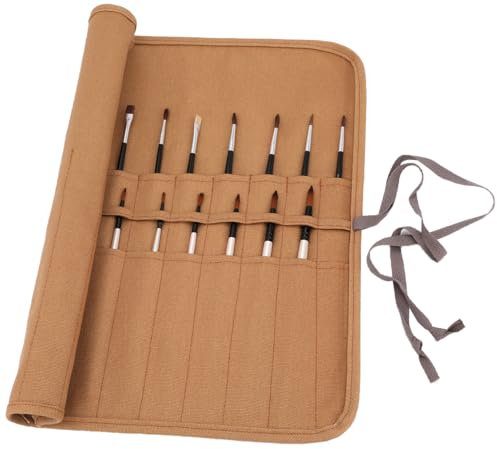 Amoyie Pliable Trousse pour Pinceaux Peinture, Toile Organiseurs pour pinceaux Acrylique, Aquarelle, Gouache et Huile, Marron
