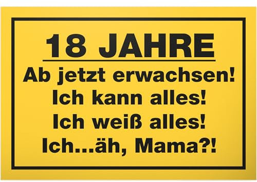 DankeDir! 18 Jahre Erwachsen Mama - Schild 30 x 20 cm - Geburtstagsdeko Partydeko Geburtstagskarte Volljährig Geschenkidee - 18er Geschenk Jungen & Mädchen Geburtstagsgeschenk 18. Geburtstag