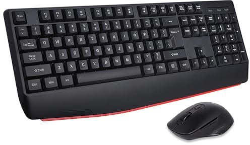 Kabellose Tastatur- und Maus-Kombination,QWERTY ergonomische 2,4-G-Computertastatur in voller Größe mit Handgelenkauflage und 3-stufiger DPI-Einstellbarer kabelloser Maus