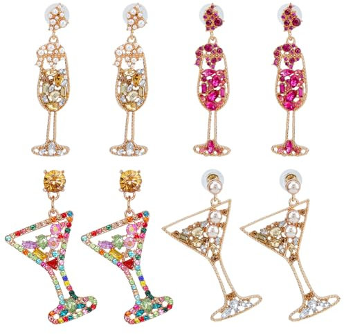 UNICRAFTALE 4 Paar Ohrringe Weinglas für Damen Champagner Weinglas Pfosten Tropfen Ohrringe Weinglas Ohrringe für Frauen Rotweinglas-Ohrringe Festliche Party-Ohrringe Hochzeits Weihnachtsgeschenke