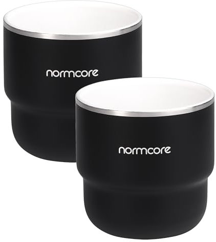 Normcore Espresso Coffee Cups, 7 oz Espresso Coffee Cup with Ceramic Coating, Double Wall Stainless Steel Coffee Mugs, 2 Pack, 210 ml, Black