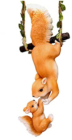 XINGLIDA Niedliche Gartensimulation Eichhörnchen Statue Baum Anhänger Kreative Tierornamente Tannenzapfen Hofdekoration Kunstharz Kunsthandwerk
