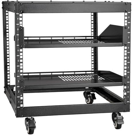 VEVOR 9U Open Frame Server-Rack, 584,2 bis 1016 mm einstellbare Tiefe, freistehend oder zur Wandmontage, Netzwerkschrank mit 360°-Rollen, 4-Pfosten-Halterung für IT-Geräte, AV-Ausrüstung, Router
