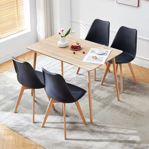 LafeuR Esszimmergruppe Esstisch mit 4 Stühlen Essgruppen, Rechteckig Küchentisch-Set für 4 Personen Sitzgruppe für Wohnzimmer Küche Büro(Eiche Tisch+4 Schwarz Esszimmerstühle)