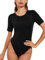 Hanyomo Women Short Sleeve Bodysuit Basic Stretchy T Shirts Yoga Tops Casual Onesies Black M
