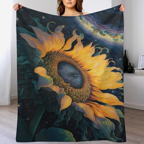 AAPZY Sonnenblume Universe Decke Fleecedecke Geschenk Damen Männer Mädchen Jungen Vier Jahreszeiten Super Weich Und Bequem Plüschdecke Sofa Schlafsofa Büro 50x70