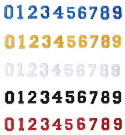 LINTRA 50 Stück Zahlen zum Aufbügeln, Stickerei Aufnäher für Jacke, Zahlen 0-9 Aufbügel Patches, 5 Farben Bügelbilder, für Kleidung, Taschen, DIY Dekoration