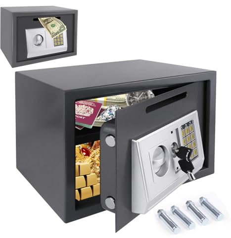 16L Tresor Für Zuhause, Diebstahlsicherer Elektronischer Safe Mit 2 Schlüsseln, Tresor feuerfest wasserdicht, Digitaler Sicherheitsbox Für Wertsachen Wie Geldpistolen und Bargeld