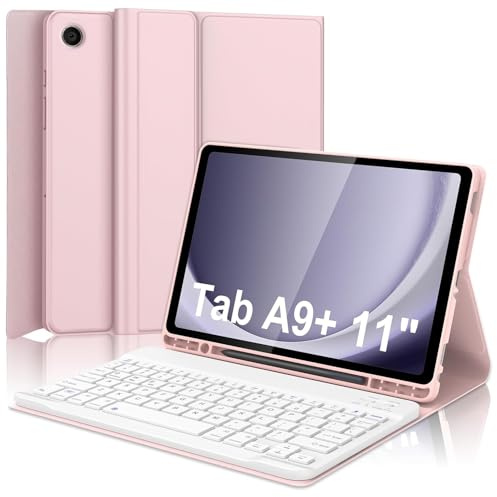 Tasnme Keyboard Case for Samsung Galaxy Tab A9 Plus 11 inch 2023 (SM-X210/X216/X218), Magnetic Detachable Wireless Keyboard, Smart Protective Cover with S Pen Holder for Galaxy Tab A9+ 11'' (Pink)