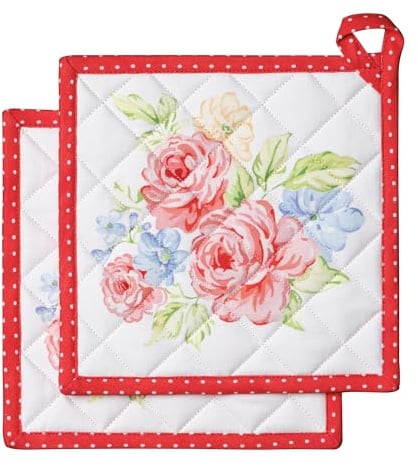 Maison d'Hermine Topflappen-Set, 100% Baumwolle (20 cm x 20 cm, 2er-Pack) | Hitzebeständig mit Schlaufe zum Grillen Backen Anfassen heißer Pfanne, Frühjahr Sommer - Vintage Floral
