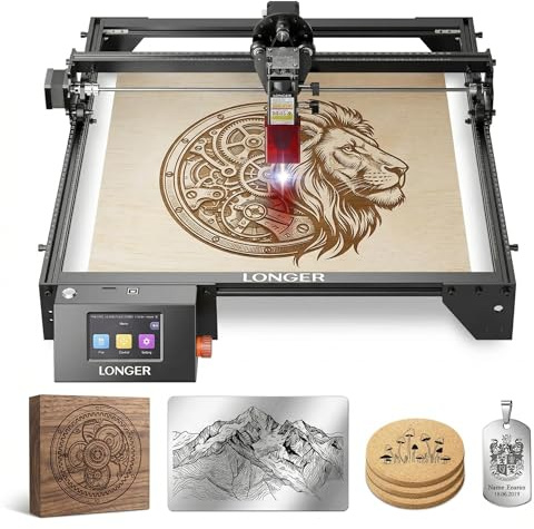 LONGER RAY5 Laser Gravurmaschine 10W, 0,06mm Präzisions-Laser Cutter mit 3,5 Touchscreen, 10000mm/min Hochgeschwindigkeits CNC Lasergravierer für Holz Metall Acryl, 400x400mm