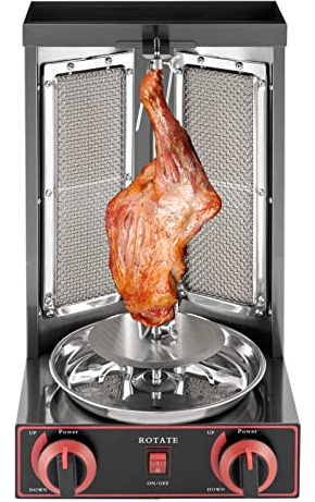 Machine à kebab à gaz, barbecue électrique professionnel pour la maison avec 2 brochettes à kebab en acier inoxydable 3000 W pour shawarma, kebab, restaurant et barbecue en plein air