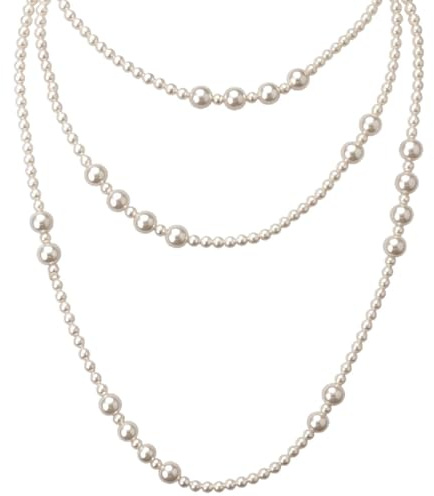 SREFGAS Weiß Lange Perlenkette für Damen 170 CM Kette Mix Größe Faux Perlen Women Long Pearl Necklace Layered Choker 1 Stk