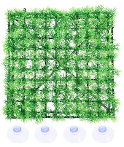 ibasenice Tapis D’aquarium en Gazon Artificiel 25x25 Cm, Coussin en Faux Gazon Synthétique Souple 4 Ventouses, Décor Aquatique Lavable pour Poissons et Reptiles, Accessoire de Paysage