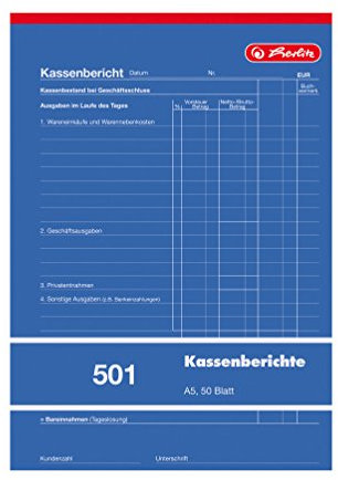 Herlitz Kassenberichtsblock A5, 1 Stück, 50 Blatt