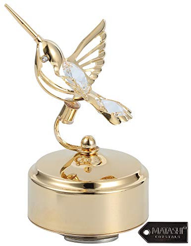 Matashi Kolibri-Spieluhr, 24 Karat vergoldet, Kristall-Nieten, perfektes Valentinstagsgeschenk für Frauen, Freundin, Ehefrau, Mutter, romantisches Geschenk für sie im Urlaub