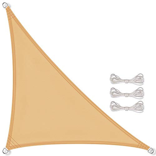 CelinaSun Sonnensegel wasserdicht inkl Befestigungsseile Premium PES wasserabweisend imprägniert Dreieck rechtwinklig 4,2 x 4,2 x 6 m Sand beige