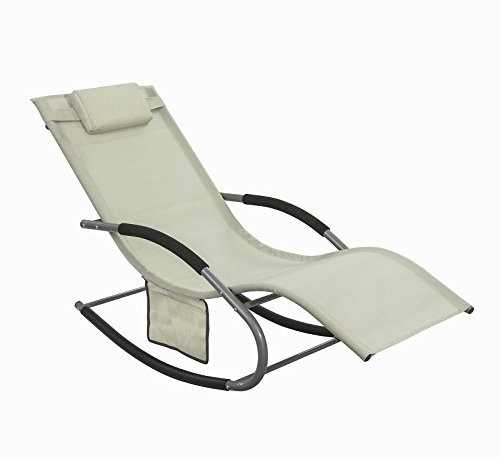SoBuy Sun Lounger Garden Chair Recliner with Cushioned Pillow & Side Pocket Garden Rocking Chair with Steel Frame Outdoor Furniture for Patio Poolside Beige OGS28-MI