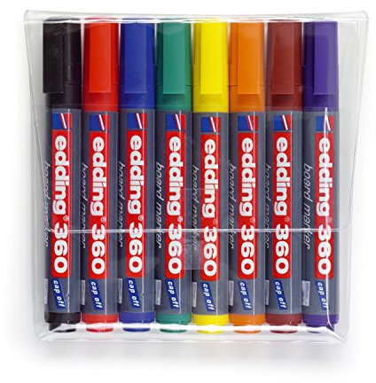 edding 4-360-8 8er Set Boardmarker, nachfüllbar, 1.5 - 3 mm, sortiert, 8 Farben: schwarz, rot, blau, grün, gelb, orange, braun, violett
