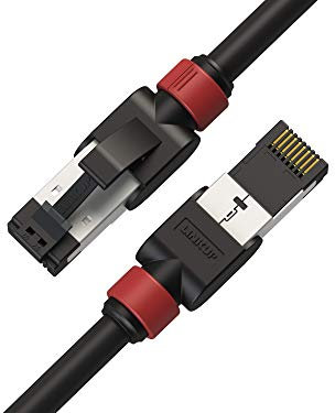 LINKUP - Certificado por Versiv┃Cable Ethernet - 30cm (1 Paquete) Cables de conexión RJ45 S/FTP Doble Blindaje 10G┃para Rojo de Internet LAN Conmutador Panel Enrutador Gaming |26AWG Negro