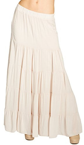 Caspar RO020 Langer eleganter Damen Maxi Sommer Rock Faltenrock, Farbe:beige, Mode Größe:L/XL