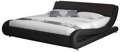 MB Muebles Bonitos, Cama de Matrimonio Alessia para Colchón de 180x200 cm, Somier de Láminas, Estructura de Madera tapizada en Polipiel, Color Negro