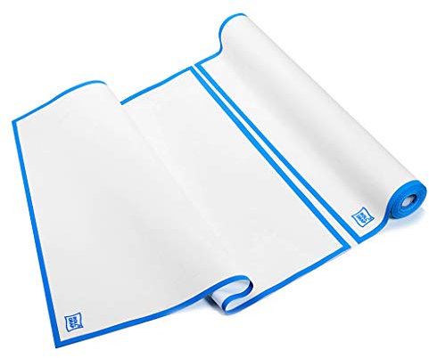 ROLL DRAP – Rollo de 10 Paños Extra Ancho | Para Cristales y Espejos | 100% Algodón | Reutilizables | 52 x 64 cm | Blanco con cenefa azul | Formato Rollo, en Unidades Precortadas