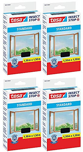 tesa® Insect Stop STANDARD Fliegengitter für Fenster - Insektenschutz zuschneidbar - Mückenschutz ohne Bohren - Fliegen Netz anthrazit, 130 cm x 150 cm (4)