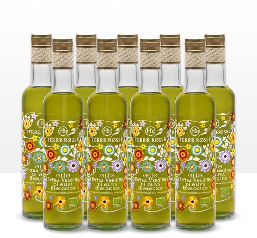 Terre Rosse - Huile Olive Bio Pression a Froid - Extra Vierge 100% Italienne Monocultivar Moraiolo - Certification Kosher/P - Édition Limitée Récolte des Olives 2025-9 Bouteilles en Verre 500 ml