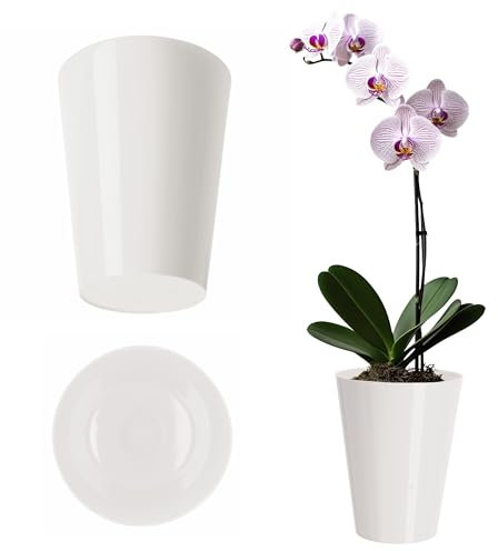 KADAX Flowerpot, Slim Orchid Pot, semplice fioriera, secchio di fiori per orchidea, erba da ragazzo, margherite, trama per cucina e soggiorno (⌀ 13 cm, rotondo, bianco)
