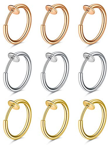 D.Bella 9 Stück Fake Nasen Lippe Septum Ohrring Piercing Ring Clip Chirurgenstahl Kein Piercing Bauchnabelpiercing Clicker