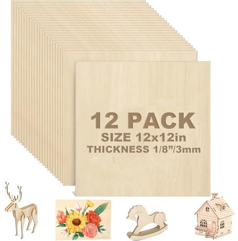 shanqian SENENQU 12 Pack Basswood Sheets, 1/8 inch Plywood 3mm, Square, Unfinished Wood Boards Sheets for Crafts, DIY Project, Mini House Building, Architectural Model Making, 11.8 × 11.8 Inch
