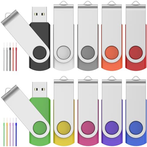 Lot de 10 clés USB 4 Go en Vrac, portatives, pivotantes, USB 2.0 de Stockage de données, en métal, Multicolore FEBNISCTE